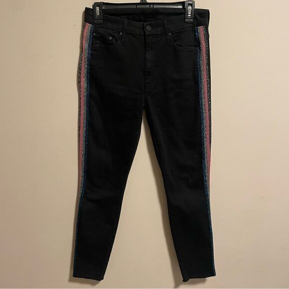 MOTHER High Waisted Looker Ankle Fray Jeans in Guilty Glitter Racer Size 29 - Picture 2 of 7